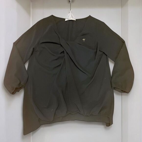 Rinascemento Blouse Sz Medium Italian Black Draped Front Low High Hem - Picture 4 of 12